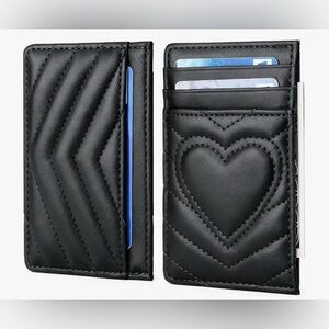 Black Quilted Card Holder with Heart Design